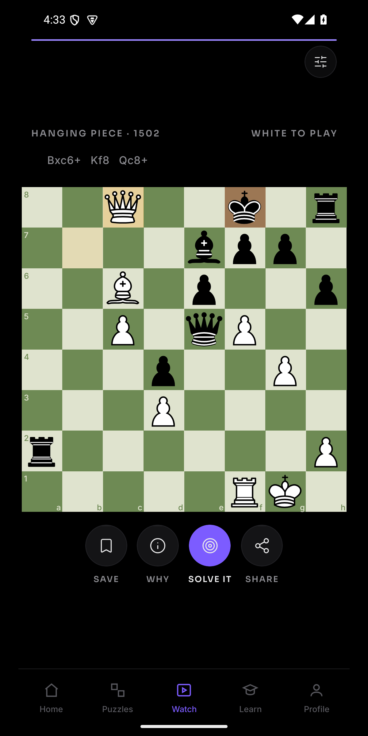 TChess animated tactics feed